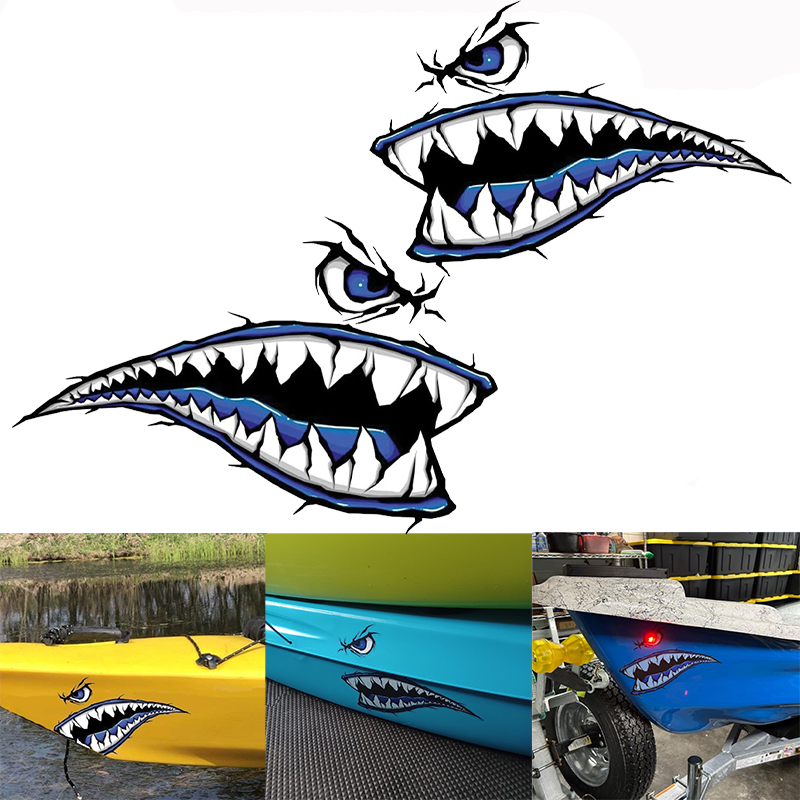 Fishing Boat Inflatable - 2PCS Shark Teeth Mouth Boat Stickers